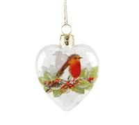Décoration de sapin de Noël en forme de cœur avec neige et rouge-gorge (6,5 cm)