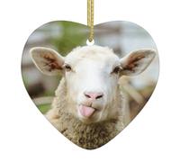 Décoration de sapin de Noël en forme de cœur en céramique blanche à suspendre avec langue de mouton