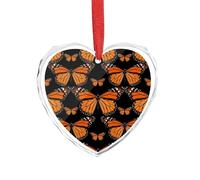 Décoration de sapin de Noël en forme de cœur et monarque orange - Élégantes décorations de Saint-Valentin en forme de cœur en verre de cristal pour arbre, maison et cadeau