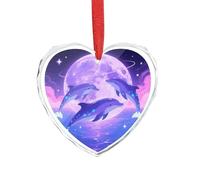Décoration de sapin de Noël en forme de dauphin, lune et cœur - Élégantes décorations de Saint-Valentin en verre de cristal en forme de cœur pour arbre, maison et cadeau