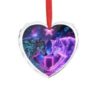 Décoration de sapin de Noël en forme de loups en forme de cœur - Élégantes décorations de Saint-Valentin - Ornements de Noël en forme de cœur en verre de cristal pour arbre, maison et cadeau