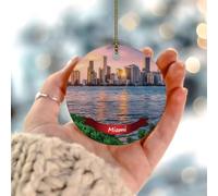 Décoration de sapin de Noël en forme de paysage de ville de Miami, drapeaux d'États en porcelaine, pendentif en porcelaine, cadeau souvenir personnalisé pour lui et elle