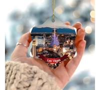 Décoration de sapin de Noël en forme de paysage urbain de Las Vegas - Monument explorateur du monde - Pendentif rond en porcelaine - Souvenir de ferme double face pour décoration de vacances