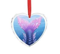 Décoration de sapin de Noël en forme de queue de sirène - Élégante décoration de Saint-Valentin - Ornements de Noël en forme de cœur en verre de cristal pour arbre, maison et cadeau