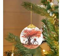 Décoration de sapin de Noël en verre 2025 avec pendentif rond en forme de vieux vélo pour fête, mariage, cheminée en plein air