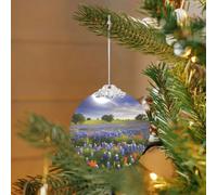 Décoration de sapin de Noël en verre à suspendre - Motif paysage du Texas Bluebonnets - Décoration de sapin de Noël pour fête, mariage, cheminée en plein air