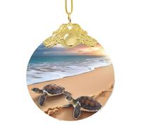 Décoration de sapin de Noël en verre à suspendre Motif tortues sur la plage