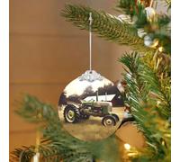 Décoration de sapin de Noël en verre à suspendre - Motif vieux tracteur - Décoration de sapin de Noël pour fête, mariage, cheminée en plein air