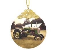 Décoration de sapin de Noël en verre à suspendre - Motif vieux tracteur - Décoration de sapin de Noël pour fête, mariage, cheminée en plein air