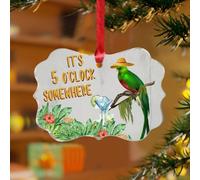 Décoration de sapin de Noël « It's Five O'Clock Somewhere » - Décoration d'été rétro - Coucher de soleil - Souvenir personnalisé - Disques en acrylique transparent - Pendentif pour décoration d'arbre
