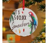 Décoration de sapin de Noël « It's Five O'Clock Somewhere » - Perroquet, fleurs, flamant rose, plage, élégant souvenir - Disques en acrylique transparent - Pour bar, club, perroquet, boule de Noël