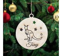 Décoration de sapin de Noël kangourou personnalisée, en bois, avec nom d'animal de compagnie, boule de Noël gravée, carte cadeau pour la famille et les amis
