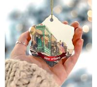 Décoration de sapin de Noël paysage de la Nouvelle-Orléans - Histoire des États-Unis - Drapeau d'État - Cadeau souvenir - Décoration d'arbre de Noël rustique en céramique - Cadeau pour les amis et les