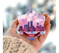Décoration de sapin de Noël paysage de la ville de Miami - Drapeau des États-Unis - Cadeau souvenir - Décoration de vacances - Décoration de Noël en céramique - Boule de Noël en porcelaine - Cadeau