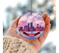 Décoration de sapin de Noël paysage de la ville de Miami - Peinture de rue des États-Unis - Cadeau souvenir - Vacances festives - Décoration d'intérieur - Boule de Noël en porcelaine - Cadeau pour