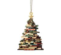 Décoration de sapin de Noël, pendentif en forme de sapin de Noël, décoration empilée en acrylique, ornements à suspendre pour bibliothèque de Noël, cadeaux pour les amateurs de livres (F)
