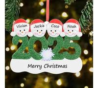 Décoration de sapin de Noël personnalisée 2025 - Bonhomme de neige - Pour les familles de 2 à 8 personnes - Avec nom et année - Décoration de sapin de Noël avec nom