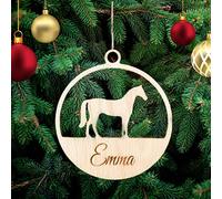 Décoration de sapin de Noël personnalisée en forme de cheval, décoration en bois pour sapin de Noël, avec nom de cheval gravé, carte cadeau pour la famille et les amis