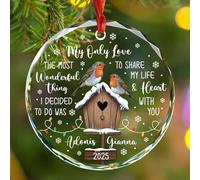 Décoration de sapin de Noël personnalisée en verre avec oiseaux d'amour My Only Love 2025, cadeaux pour couples, année et noms personnalisés Mr Mrs Together