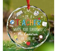 Décoration de sapin de Noël personnalisée en verre de cristal 2025, « I'm A Teacher What's Your Power » - Ornement souvenir d'enseignement pour enseigner - Ornements de Noël personnalisés pour