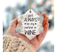 Décoration de sapin de Noël ronde en céramique à suspendre avec inscription « You'll Always Be My Partner in Wine » - Décoration d'intérieur