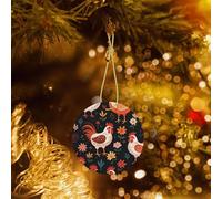 Décoration de sapin de Noël ronde en céramique à suspendre - Motif coq et poules - Pendentifs de Noël imprimés double face pour Noël, fête de famille, décoration de vacances