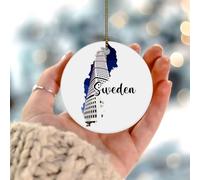 Décoration de sapin de Noël ronde en céramique sur le thème du voyage - Thème historique - Décoration de Noël pour sapin de Noël