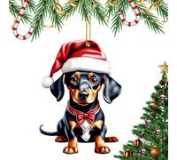 Décoration de sapin de Noël Teckel - 8 cm Pendentif mignon, chien saucisse 2D en acrylique, décoration festive amusante avec impression HD double face et trou de suspension | Décoration de Noël pour
