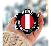 Décoration de sapin de Noël « The Greatest Place on Earth » - Drapeau du monde mondial - Décoration de Noël d'intérieur - Rond en céramique - Pendentif pour amis, collègues, employés et famille