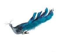 Décoration de simulation de paon bleu avec queue à plumes réalistes, petites plumes et accents de corps étincelants pour une utilisation dans un arbre