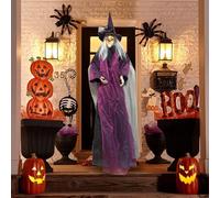 Décoration De Sorcière - Accessoire Parlant d'halloween À Suspendre pour Porche | Décoration De Sorcièr/e Volante De 210 Cm avec Son Effrayant | Sorcièr/e Géante Animée Et Parlante Aux Yeux Rouges