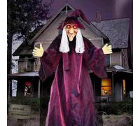 Décoration de sorcière animatronique pour Halloween, sorcière géante parlante debout avec yeux rouges, fantôme volant pour décorations effrayantes, accessoire de maison hantée pour pelouse et cour
