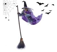 Décoration de sorcières d'Halloween - Accessoire de sorcières volantes suspendues effrayantes, affichage de patio enchanté éclairé | Scène d'Halloween effrayante avec yeux rouges brillants, décoration