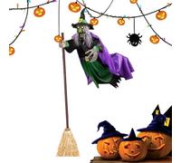 Décoration de sorcières d'Halloween - Sorcière volante effrayante Décoration Halloween Figurine lumineuse pour fêtes et extérieur