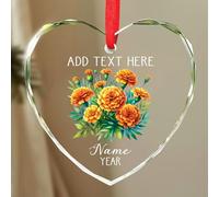 Décoration de souci 2025 cadeau pour les amoureux des fleurs, texte et nom personnalisés - Souvenir de sapin de Noël en forme de fleurs de souci, décorations de Noël en verre de soucis personnalisés