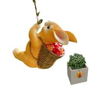 Décoration de statue de lapin, statuette en résine de lapin, belle décoration de tube d'escalade d'animaux portant un panier de champignons | Figurine imperméable du tube qui monte de la résine