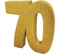 Décoration de table à paillettes en forme de chiffre 70 Doré 20 cm H108
