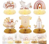 Décoration de Table Baptême - Lot de 6 Centres de Table en Nid d'abeille pour Baby Shower Filles, Deco Table Baptême, Fête de Naissance (Brun Clair)