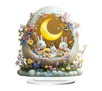 Décoration de table de lapin - Ornement 2D acrylique de lapin de Pâques, écran de silhouette de lapin de bureau | Spring Bunny Egg Moon Decoration, jolie table basse de bureau à cône