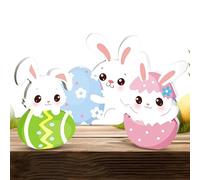 Décoration de Table de Pâques - Figurines Lapins en Bois - Ensemble de 3 Pièces Maîtresses Décoratives Lièvre de Pâques - pour Amis Familles Bureau Étagère Cheminée