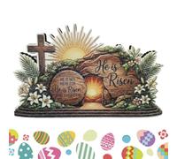 Décoration de table de Pâques - Taille 15 x 9,2 x 0,7 cm, construction en bois, conception de tombe religieuse vide, message inspirant imprimé | Église scène salon bureau étagère bureau vacances pièce