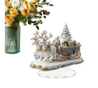 Décoration de Table en Acrylique,Décor de Noël en Acrylique avec Traîneau du Père Noël 2D Plat | Ornement Artistique De Figurine Sur Support Thème Des Fêtes D'Hiver - Pour Bureau Dortoir Chambre Et Ta