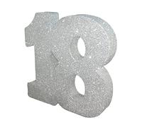 Décoration de table en forme de chiffre 18 argenté à paillettes - Centre de table - Décoration de table pour 18e anniversaire - 20 cm - H113