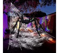 Décoration de Toile d'Araignée Halloween, 700cm Halloween Toile d'Araignée avec 20 Petite Araignées 40 g Toile, 90cm Araignee Geante Halloween, Décor d'halloween pour de Cour et Jardin