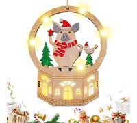 Décoration de vacances rustique - Scène en bois éclairée pour affichage saisonnier, fonction à piles avec effet lumineux chaud, décoration pour salon, étagère, escalier et fenêtre