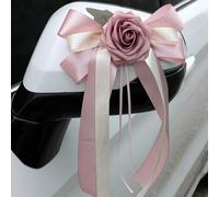 Décoration de véhicule de mariage avec roses artificielles et feuillage pour rétroviseur, poignée de porte, capot (4 pièces) - Rose