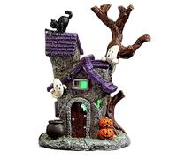 Décoration de villages d'Halloween, 12,7 cm, figurines lumineuses effrayantes en résine avec fantômes et sorcières, maisons de village d'Halloween colorées pour la maison, les fêtes