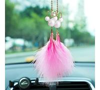 Décoration de voiture à suspendre en forme de plume rose, accessoires de dessin animé mignon souris à suspendre pour intérieur de voiture, accessoires de décoration d'intérieur et de maison, pendentif