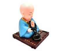 Décoration de voiture Bouddha solaire - Figurine de moine à tête secouante pour affichage paisible du tableau de bord avec mouvement solaire | Mini statue en résine avec expression zen mignonne