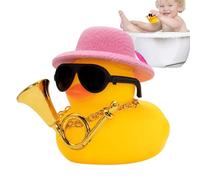 Décoration de voiture caoutchouc - Tableau de bord jaune avec couineur, collier instrument de musique, mini lunettes de soleil, petit chapeau | Ornement de véhicule fantaisiste pour les trajets